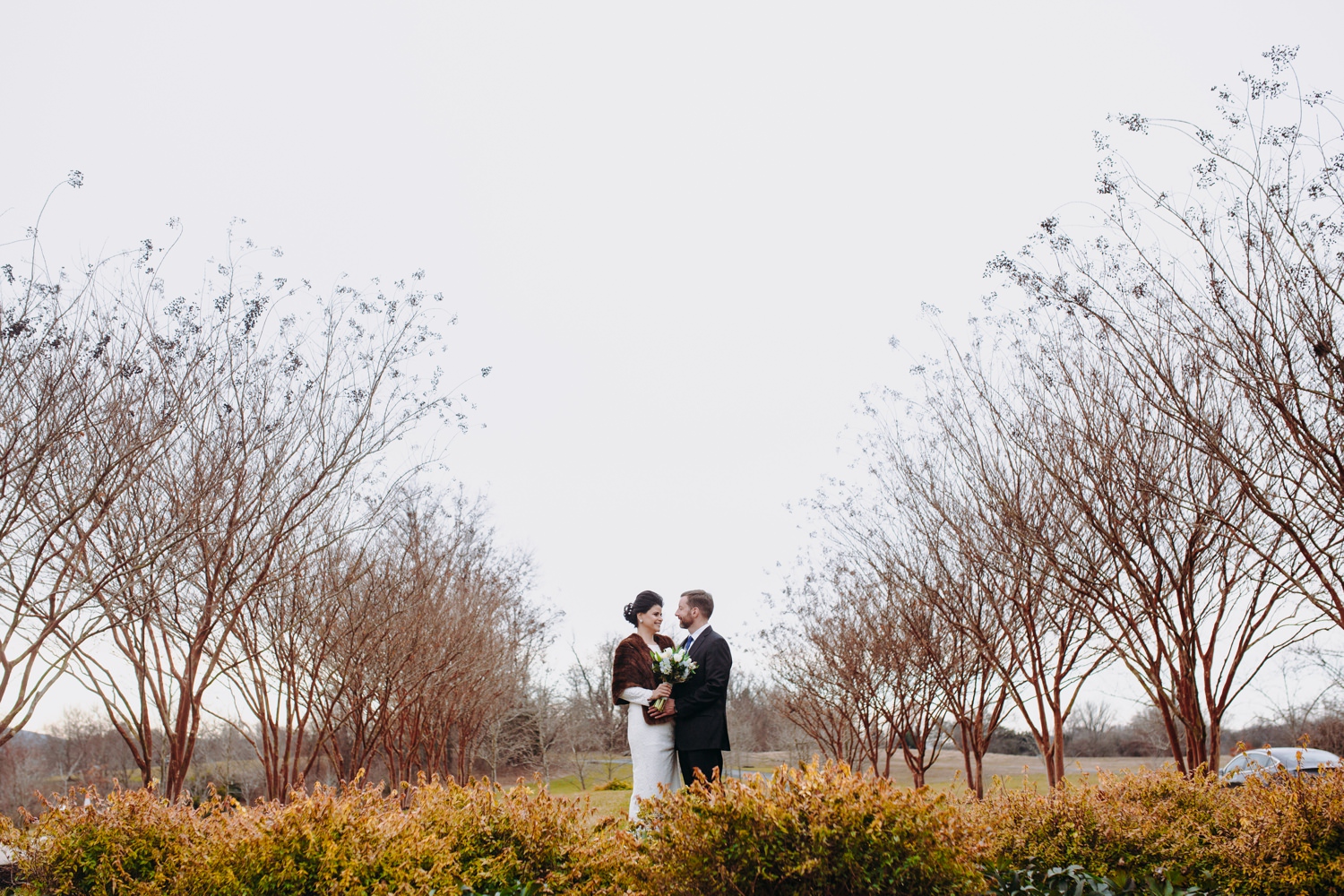 bride and groom in nature