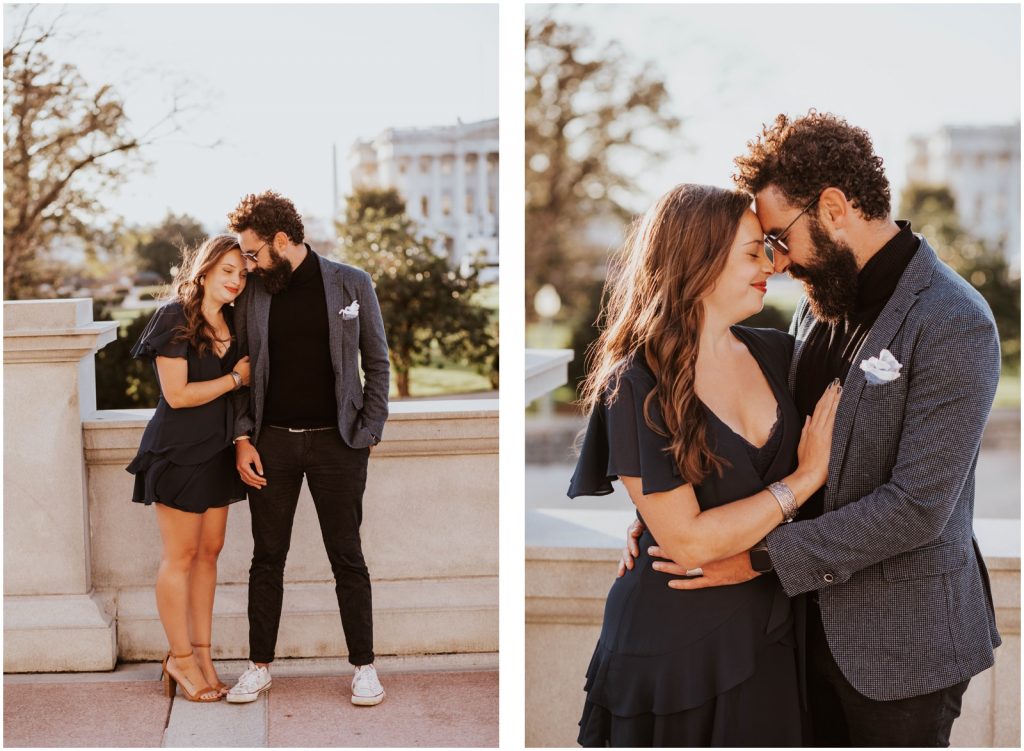romantic Capitol Hill engagement session on patio of Capitol