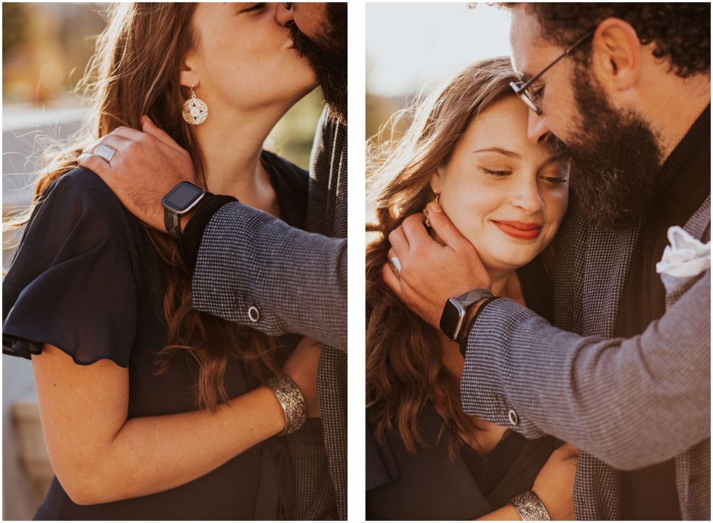 groom kisses bride's forehead during DC engagement photos
