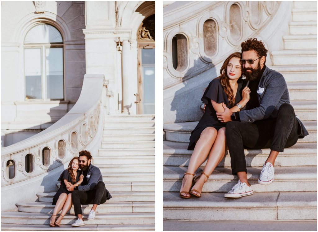 romantic Capitol Hill engagement session on steps of Capitol