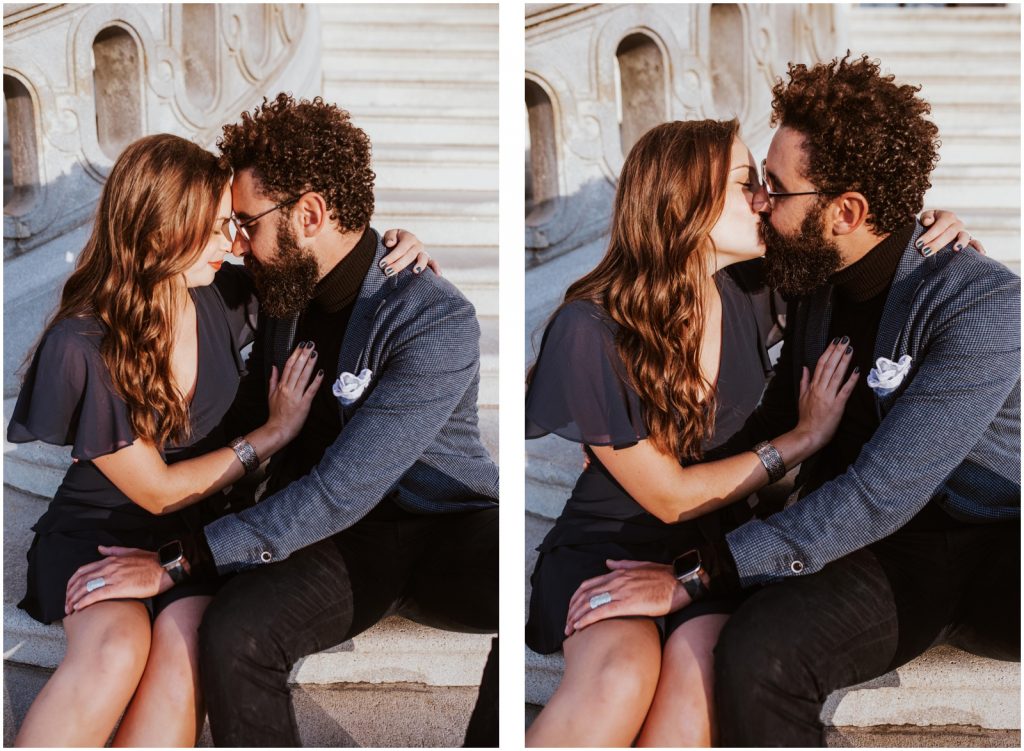 romantic engagement session on steps of US Capitol