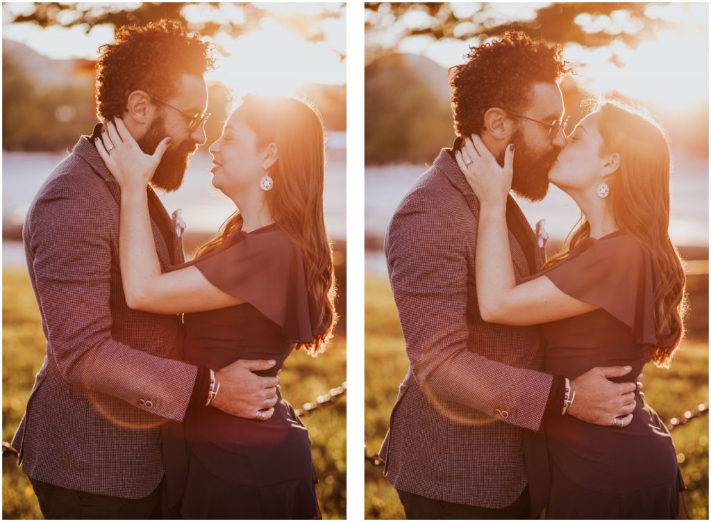 groom kisses bride during Capitol Hill engagement session