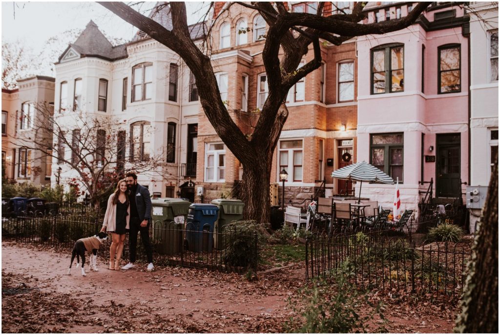 couple walks down street during Capitol Hill engagement session