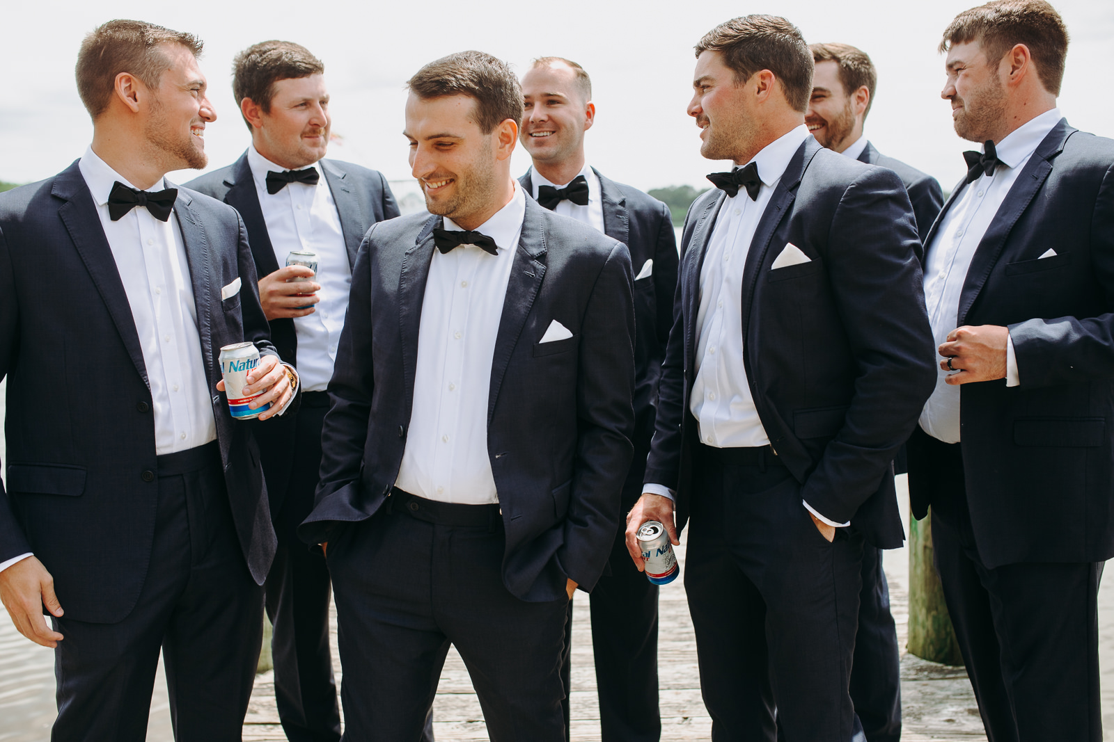 groomsmen on dock close up