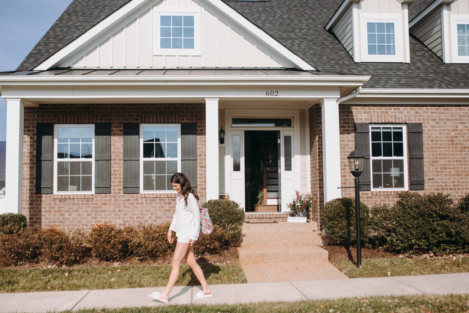 bride outside house