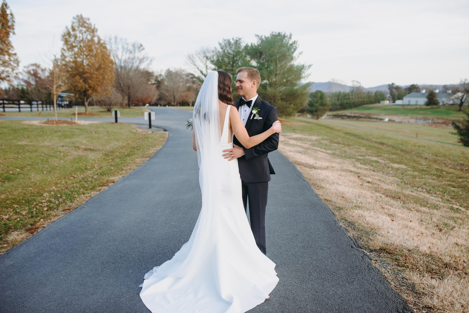 bride and groom on pavement