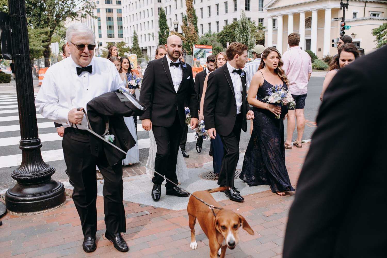 wedding party walking in streets of dc