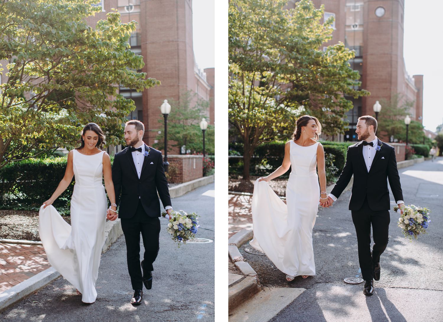 bride and groom outside church