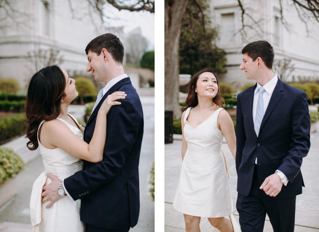 bride and groom giggle