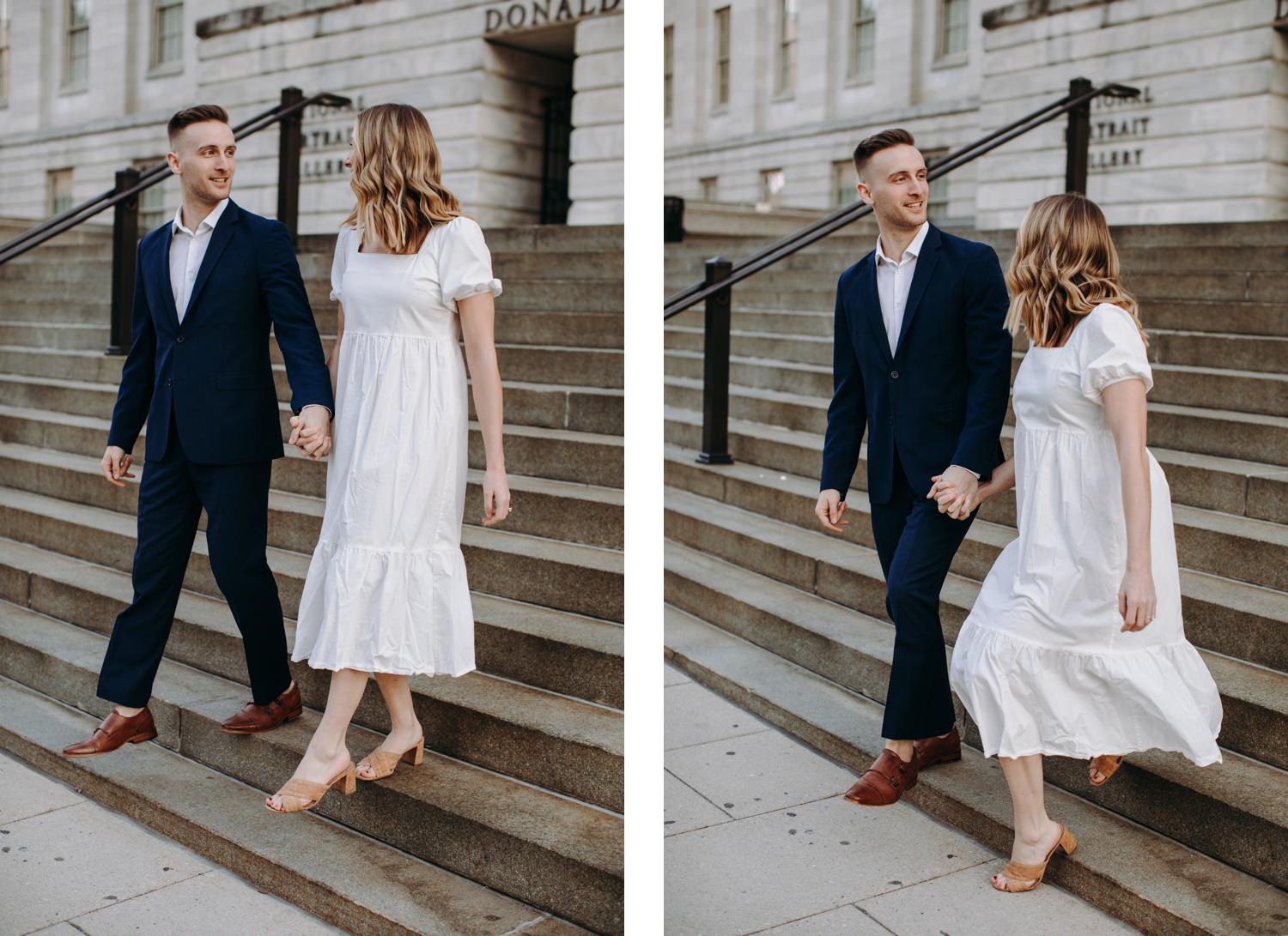 national portrait gallery engagement walking down steps