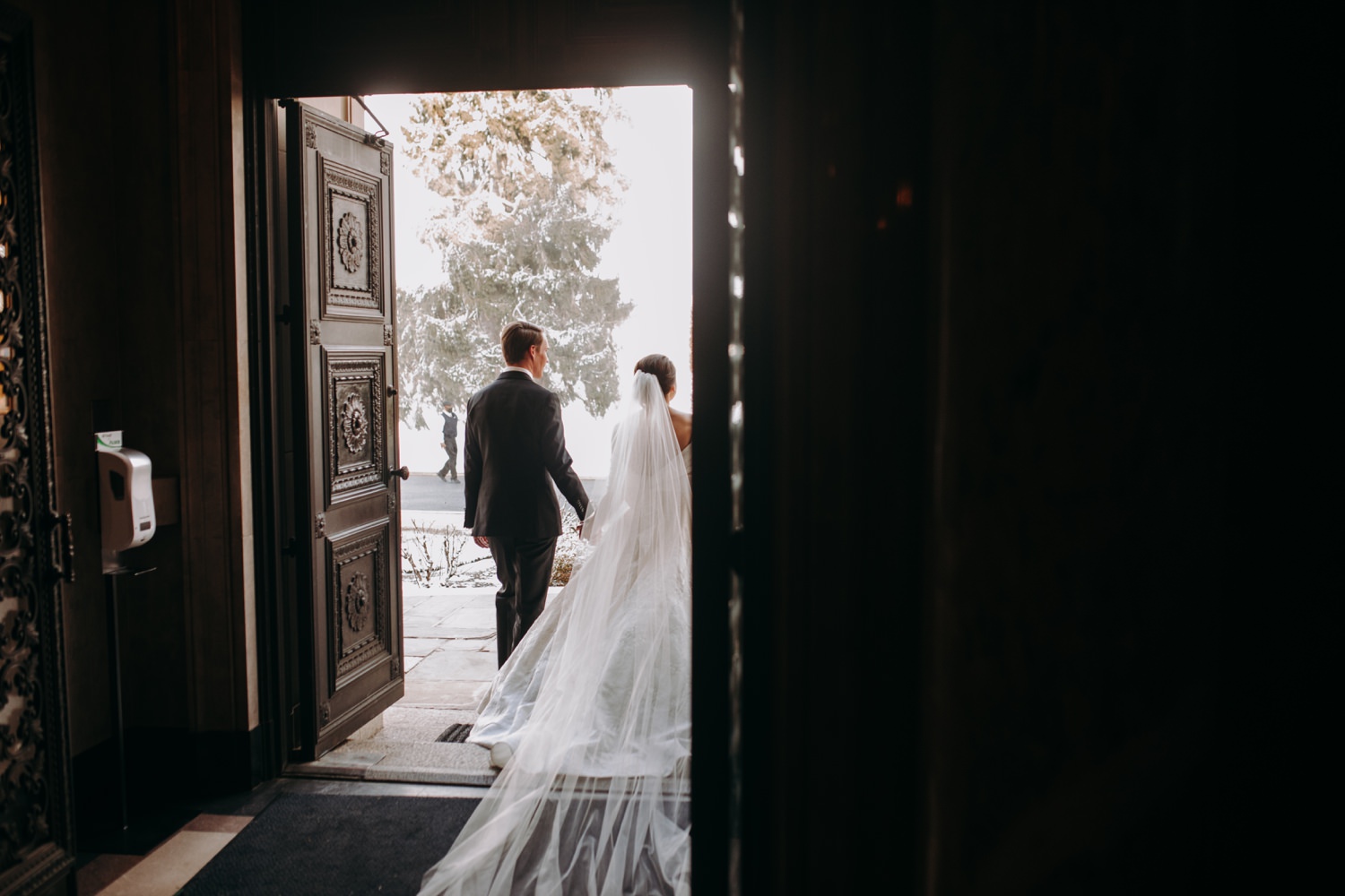 married couple exit church