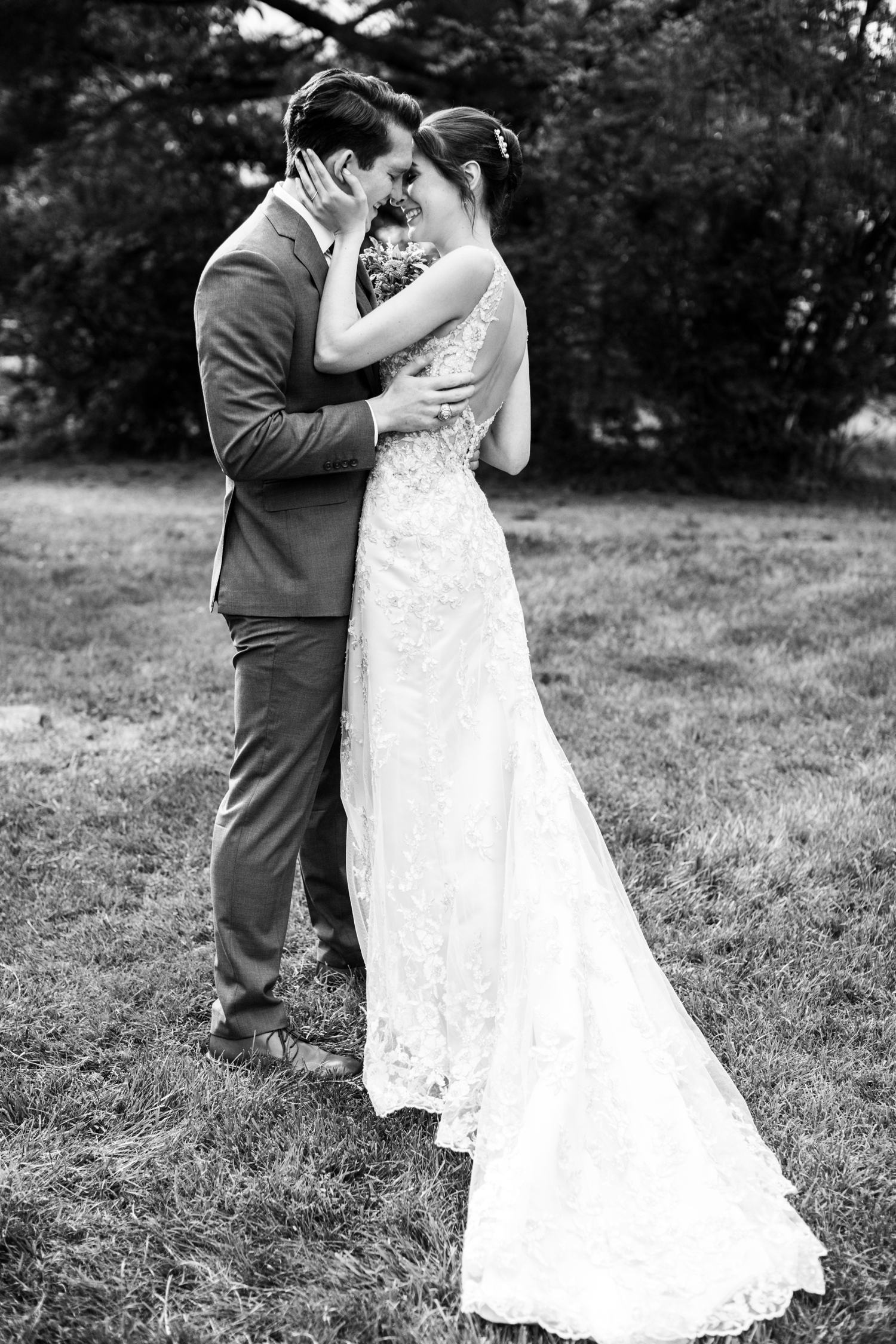 bride and groom after ceremony first kiss