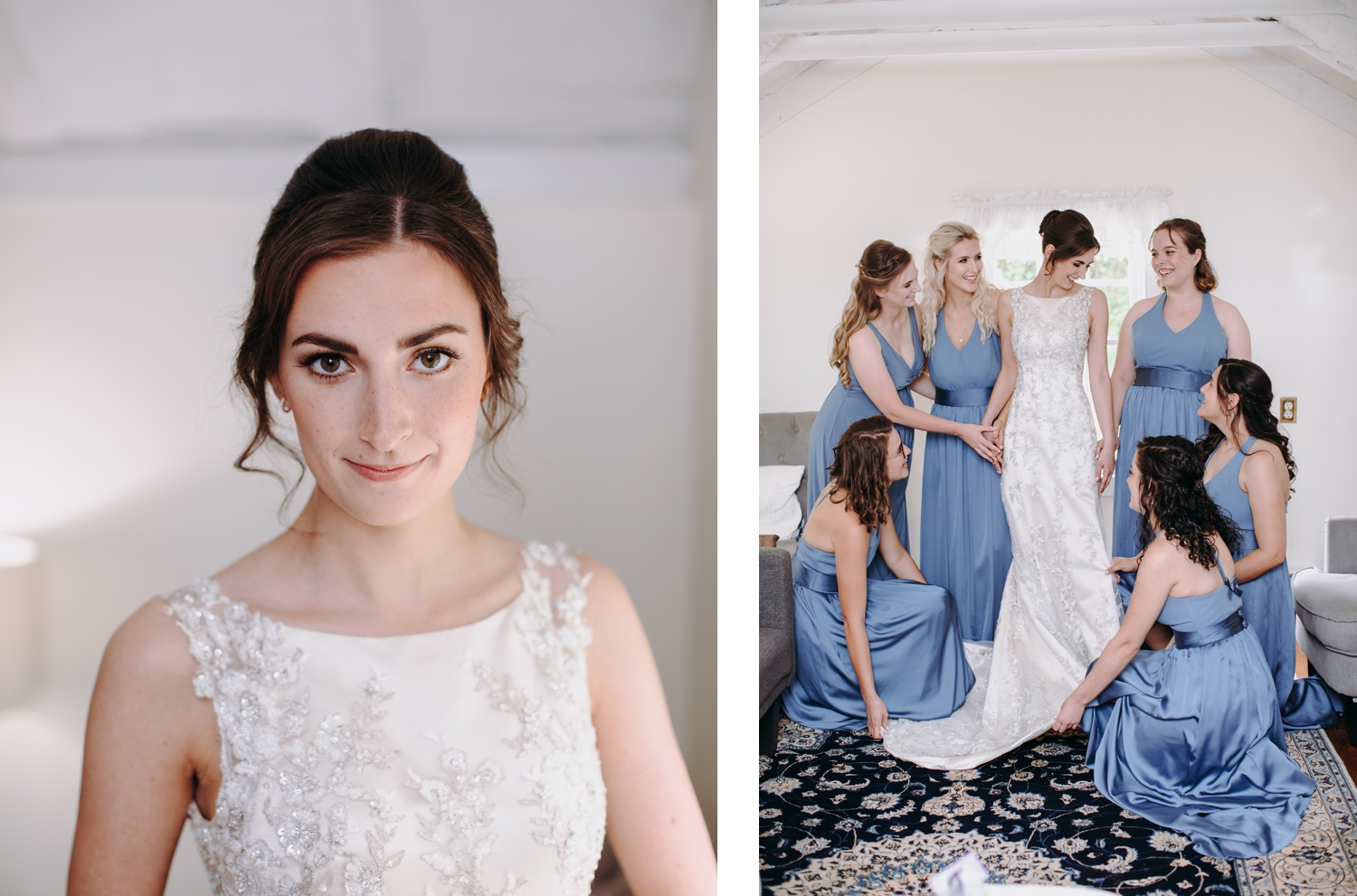 bride getting ready in cottage