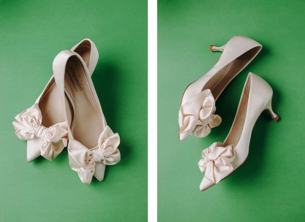 wedding shoes green backdrop