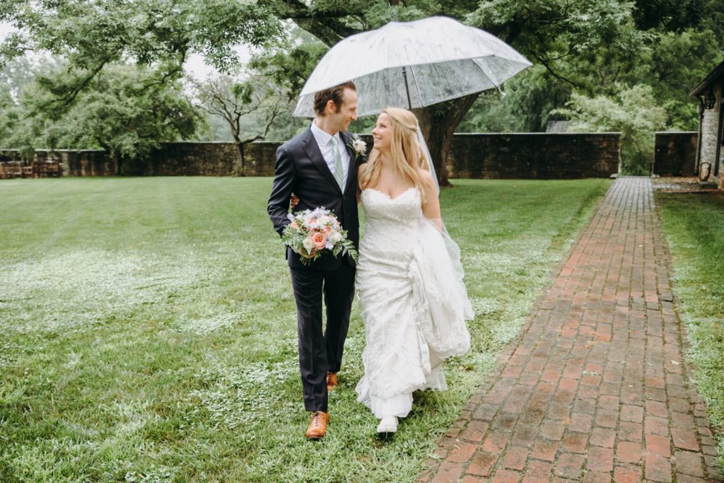 wedding couple walking together in Loudoun