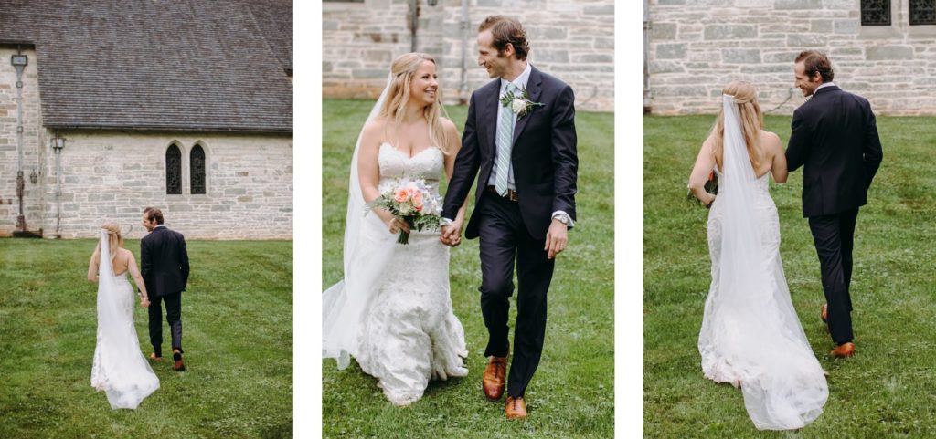 bride and groom at trinity church in Purcellville virginia