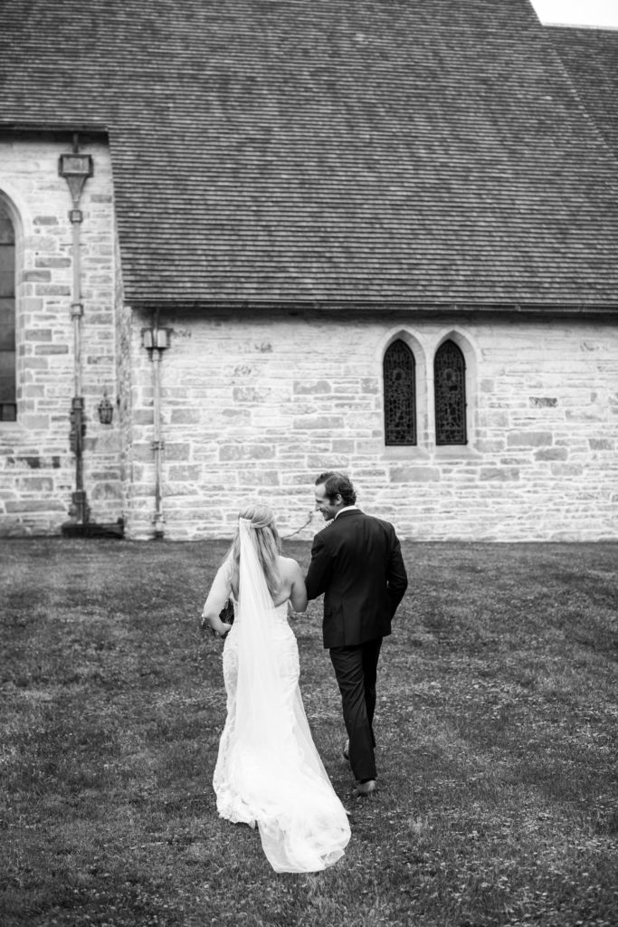 bride and groom outside trinity church