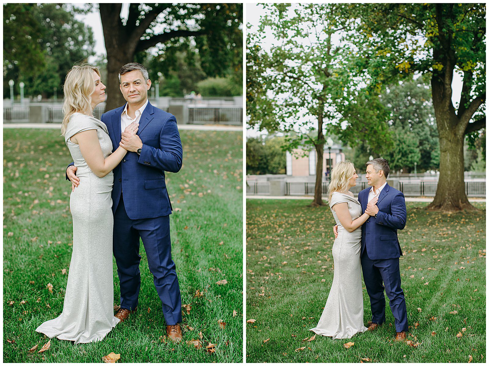 engaged couple in DC in front of greenery