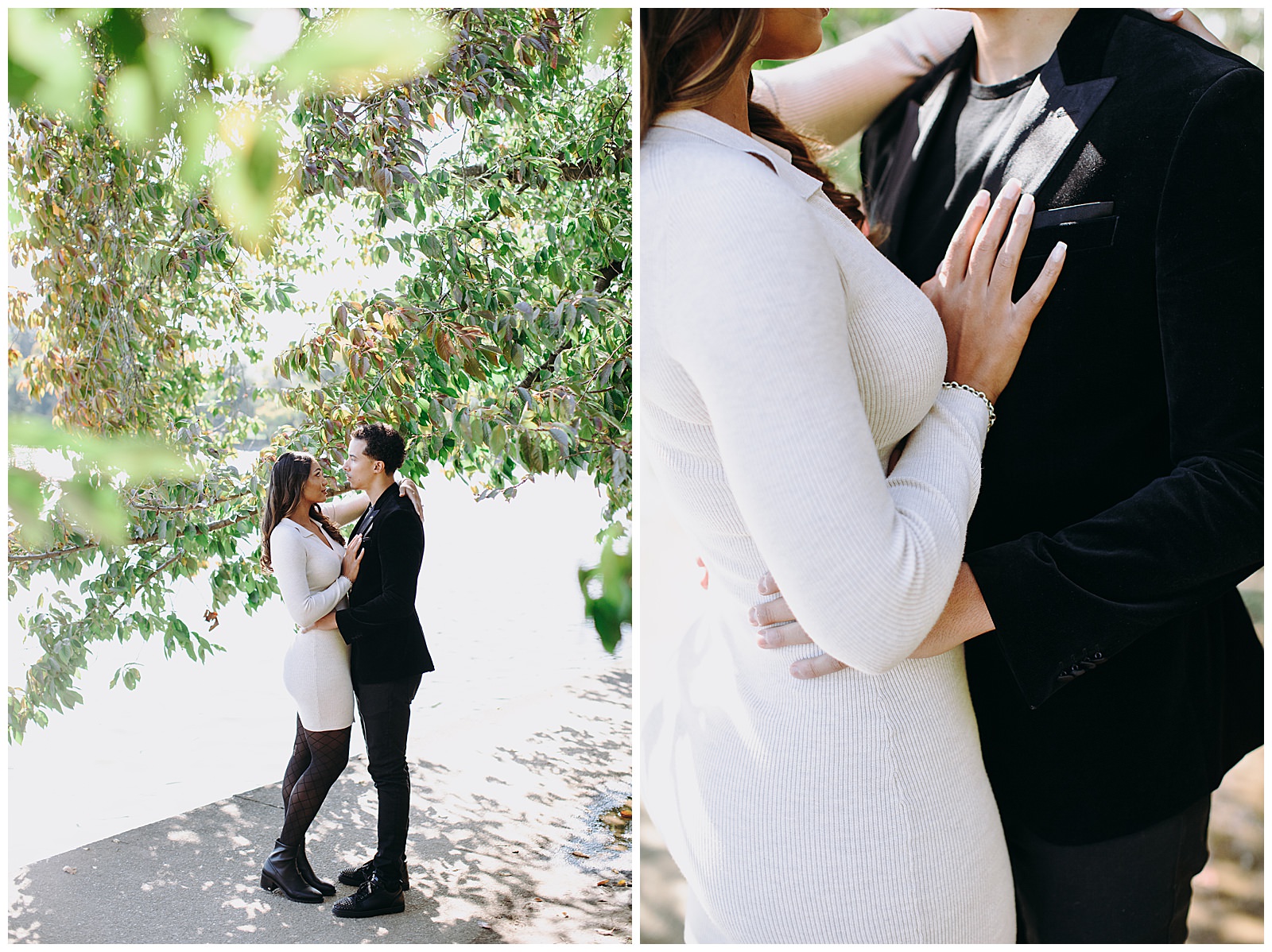 DC War Memorial Engagement Session engaged couple posing together