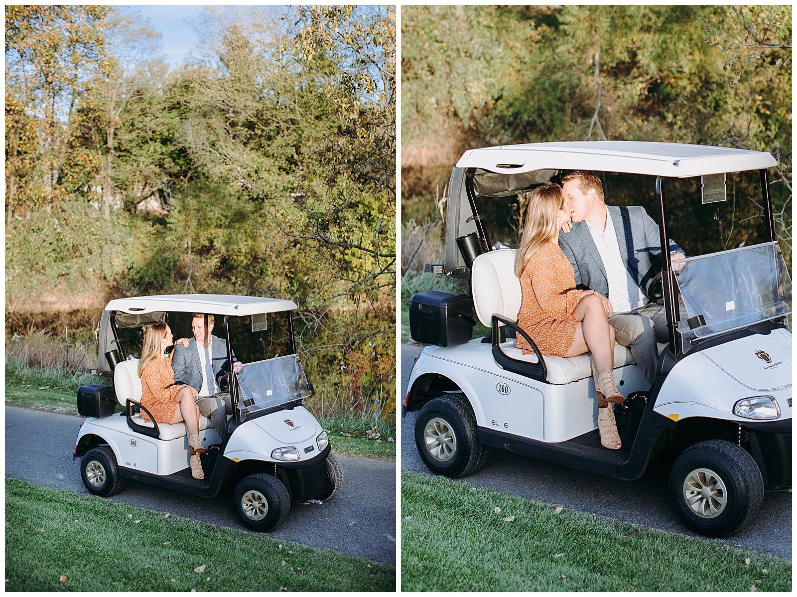 Trump National Golf Club Washington DC engaged couple on golf cart