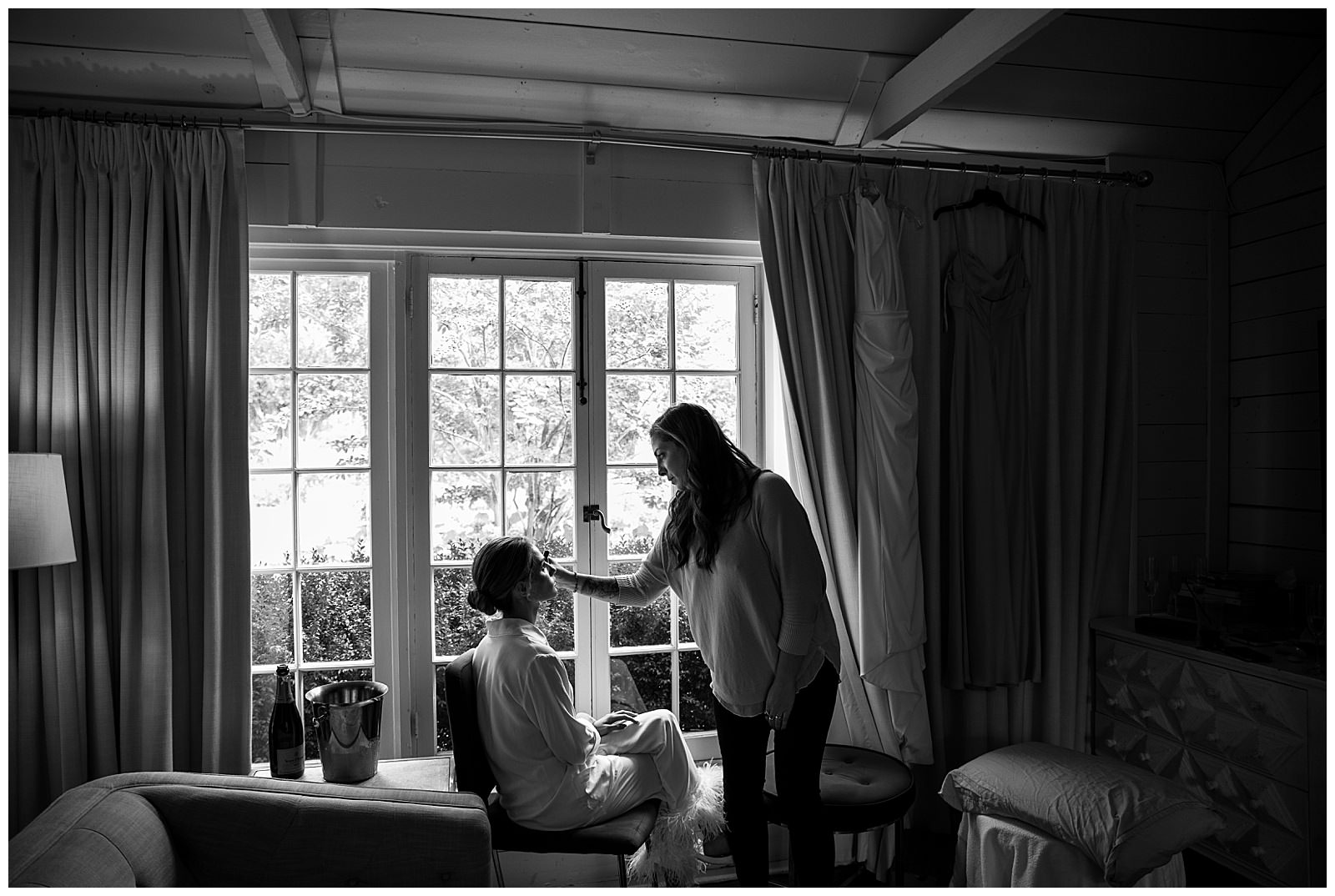 Bride getting her makeup done in Clifton Inn bridal suite