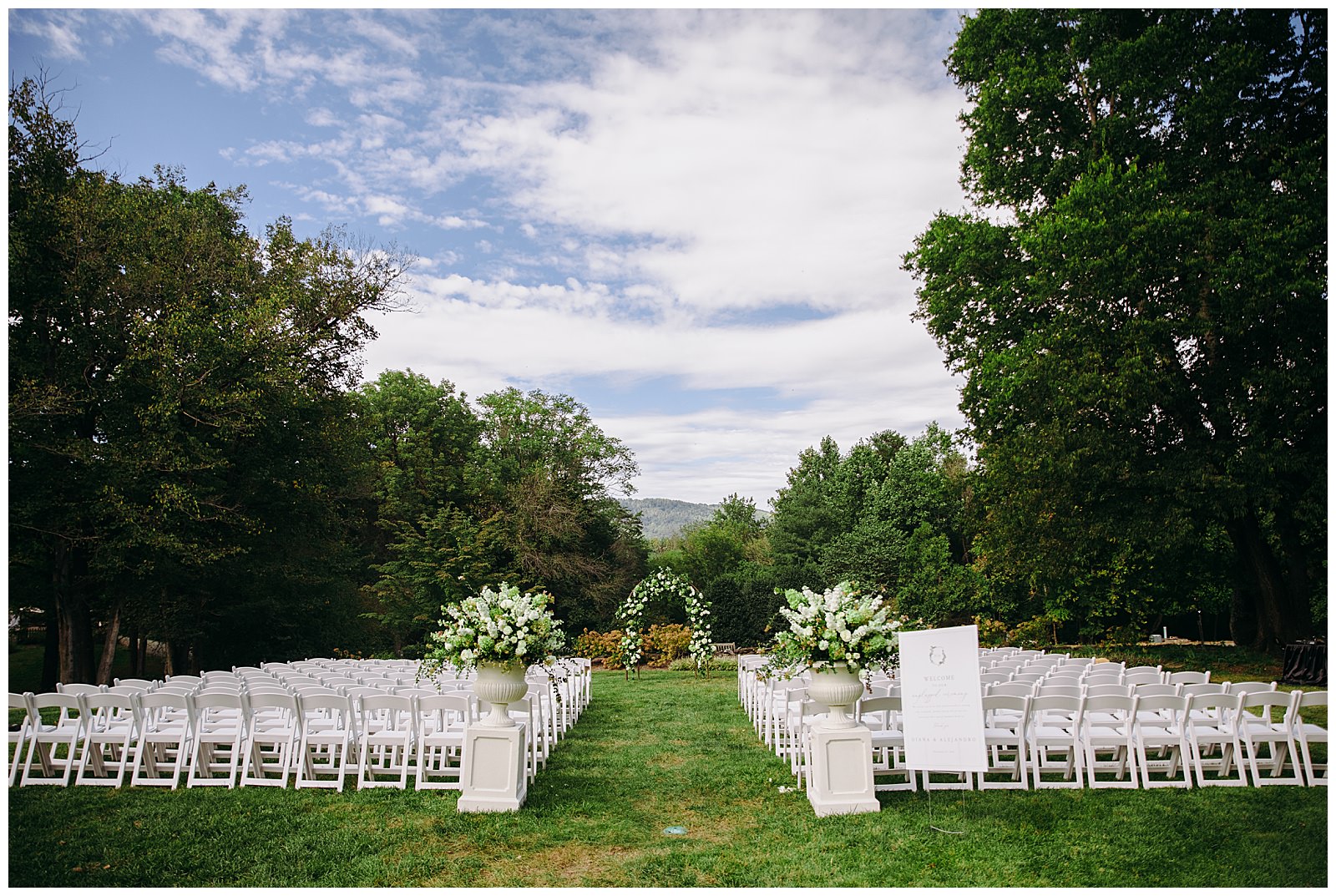 the Clifton Inn wedding ceremony decor outside on the front yard