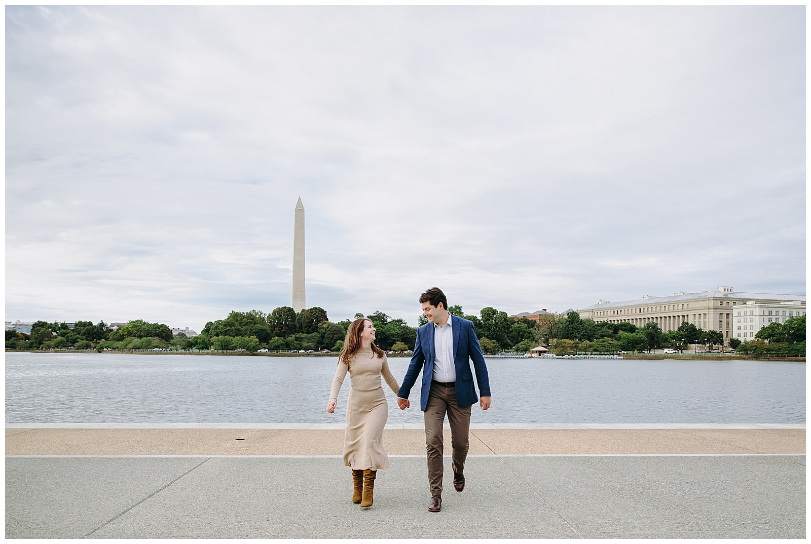 Jefferson Memorial Engagement Photos in front of the water