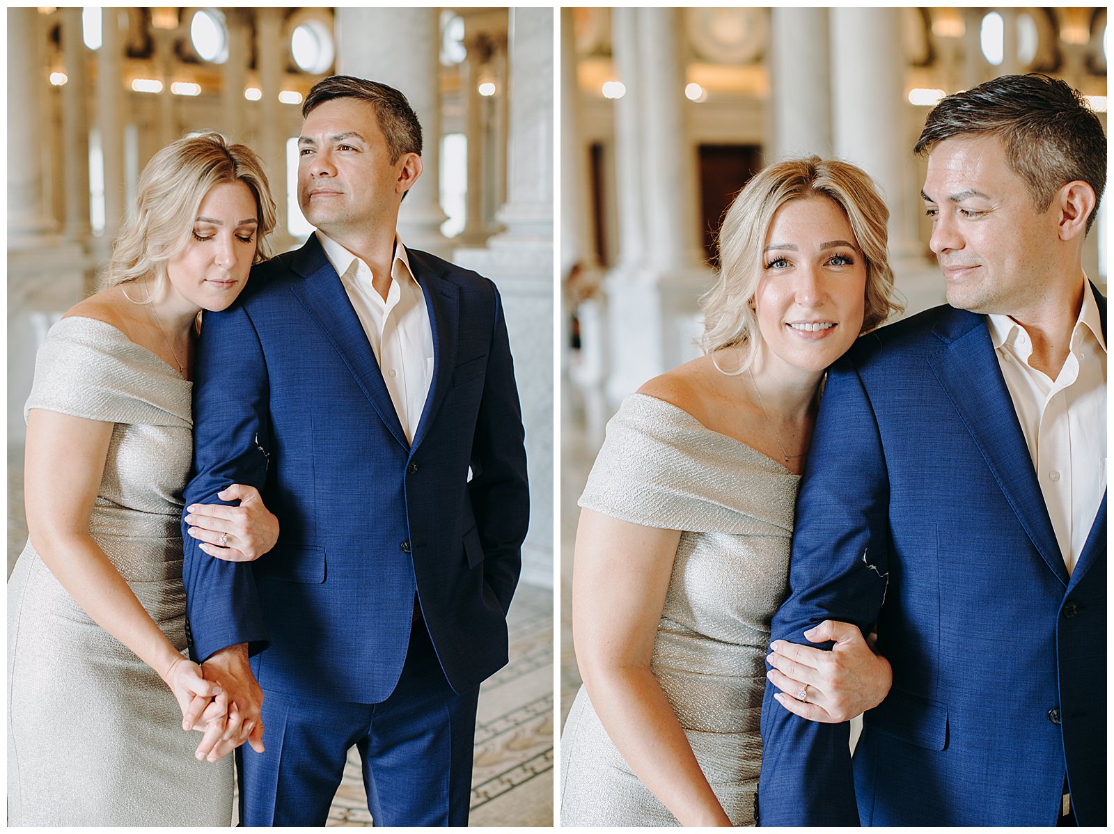 Library of Congress Engagement Photos blue suit beige dress
