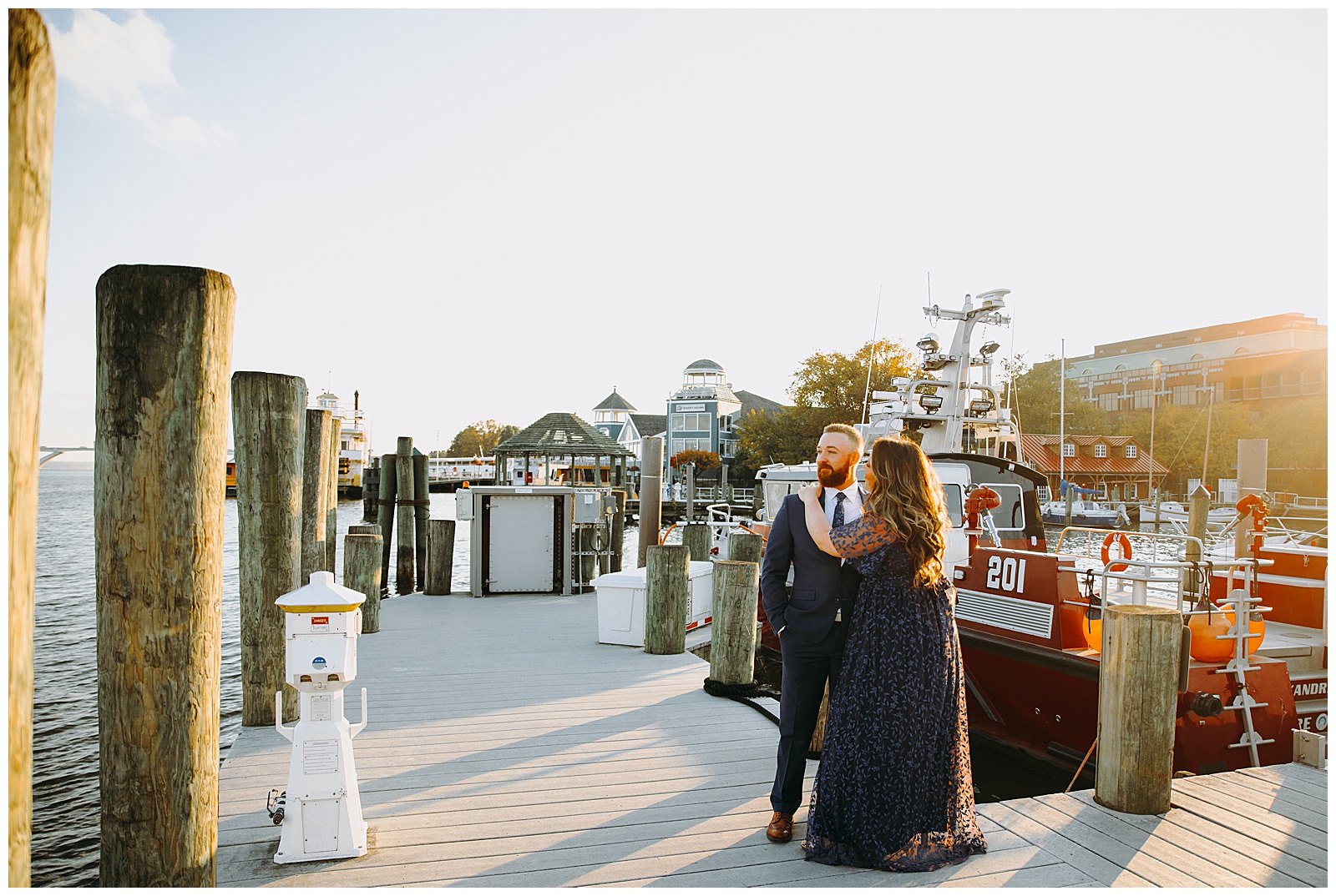 Old Town Alexandria Engagement Photos sunset at the dock
