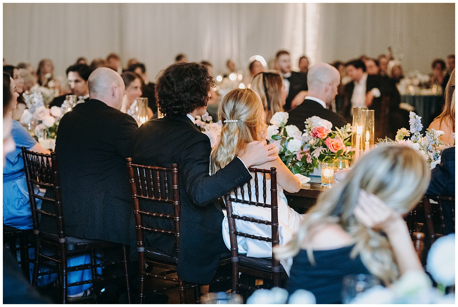 veritas wedding bride and groom watch speeches