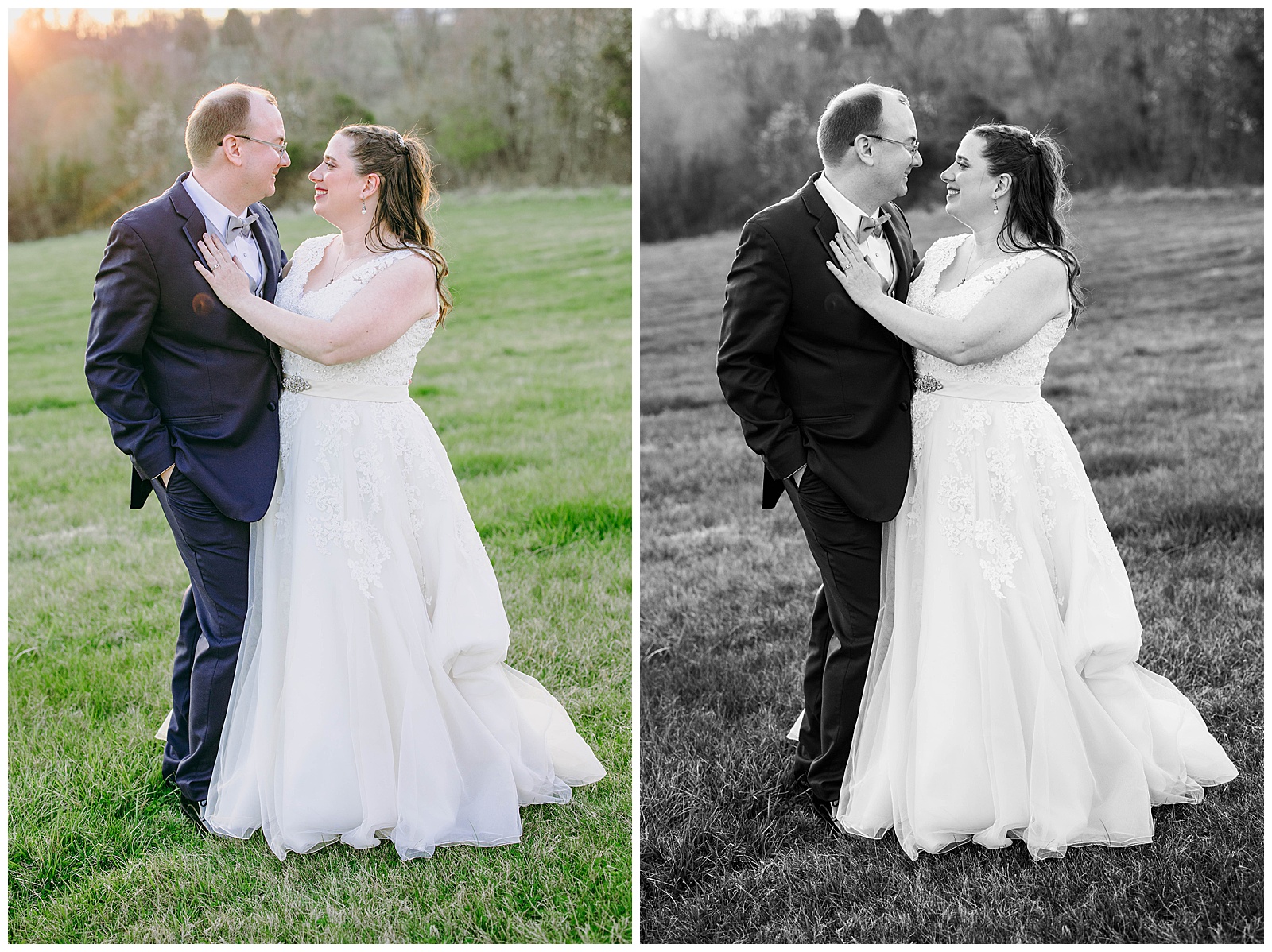 bride and groom at sunset