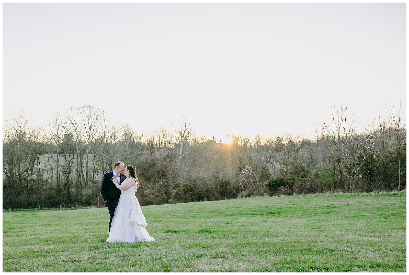 sunset photo at briar patch of wedding couple