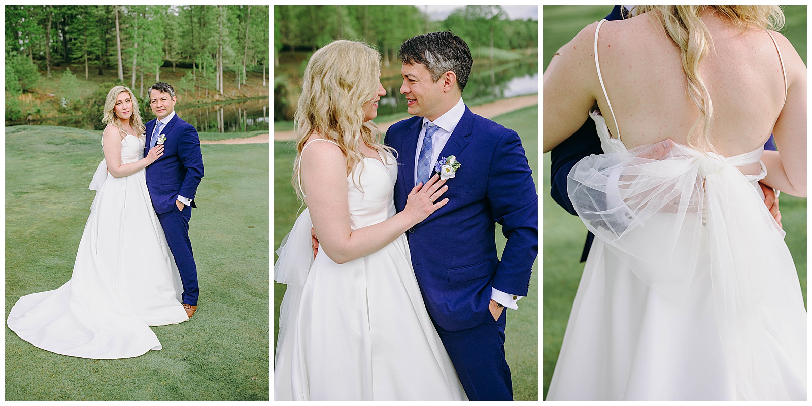 bride and groom portraits, groom is wearing a blue suit