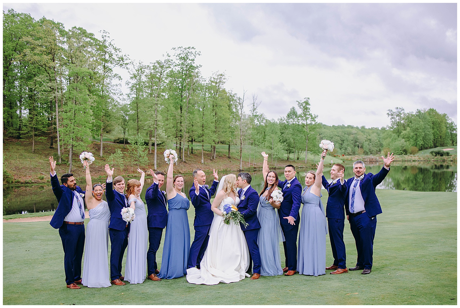 bridal party photos, bridal party cheering