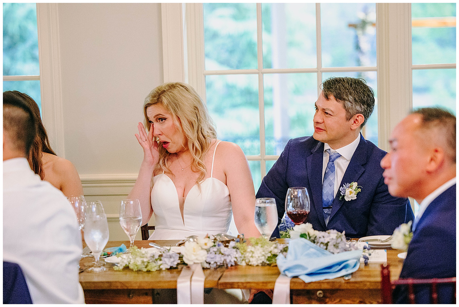 bride and groom tear up at speech at stonewall golf club