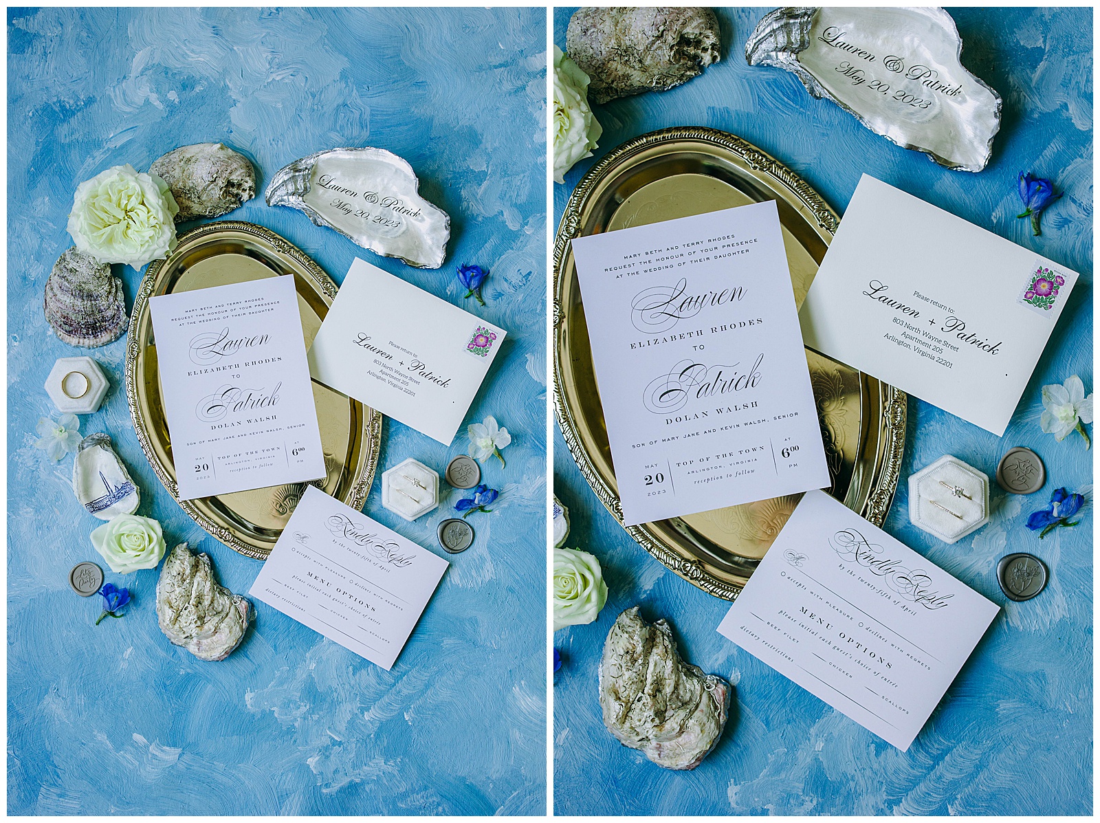 wedding invitation on blue background