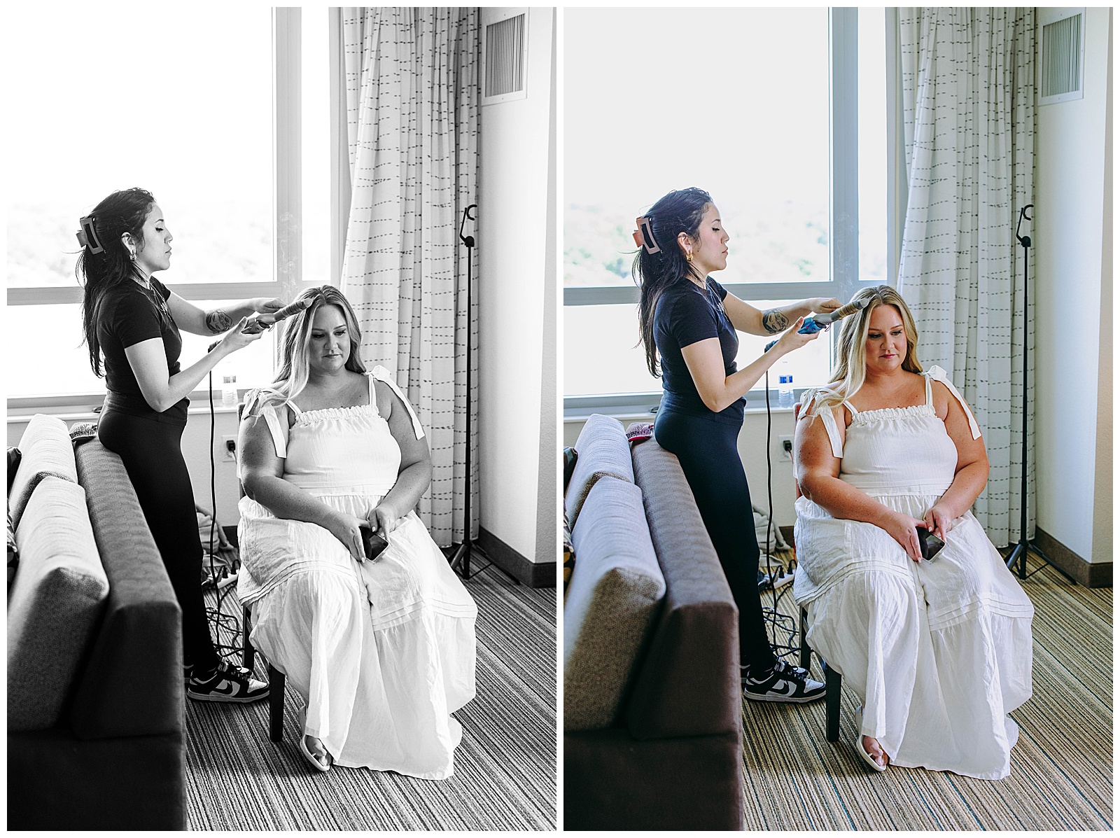 bride getting her hair curled