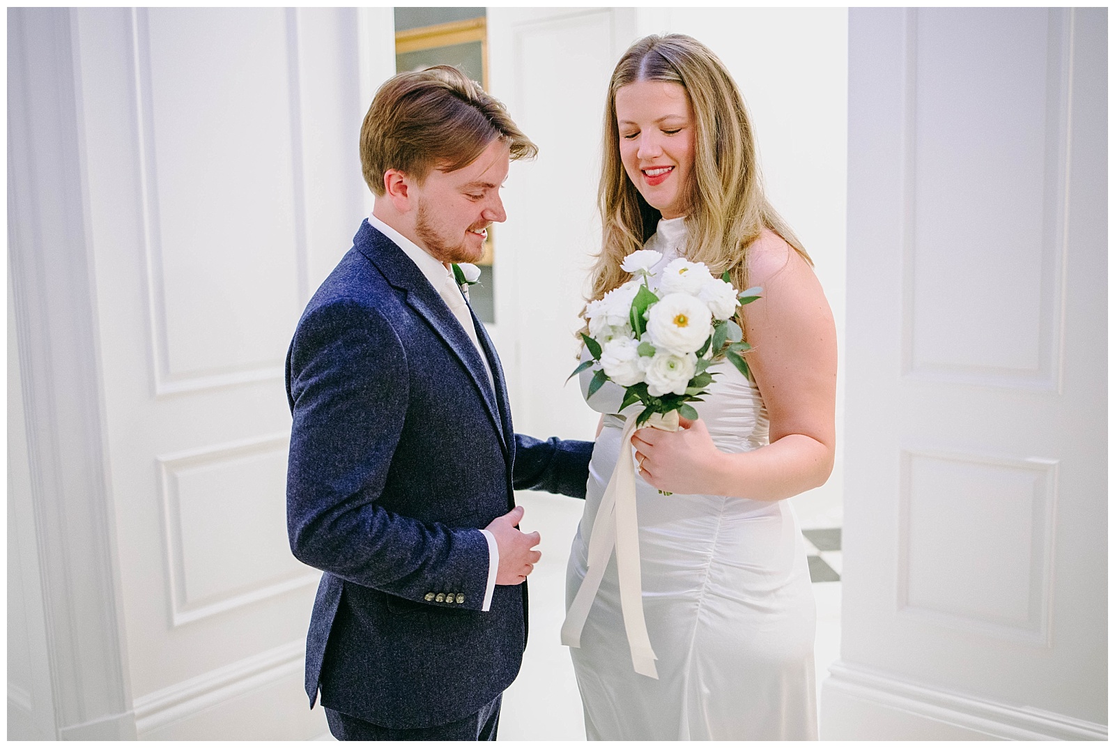 bride and groom and bouquet