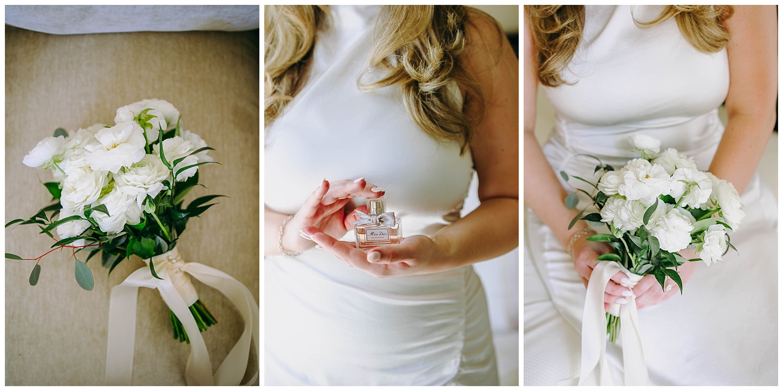 details: bouquet, bride holding perfume, bride holding bouquet