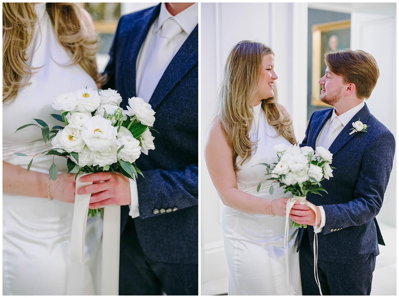 bride and groom and bouquet