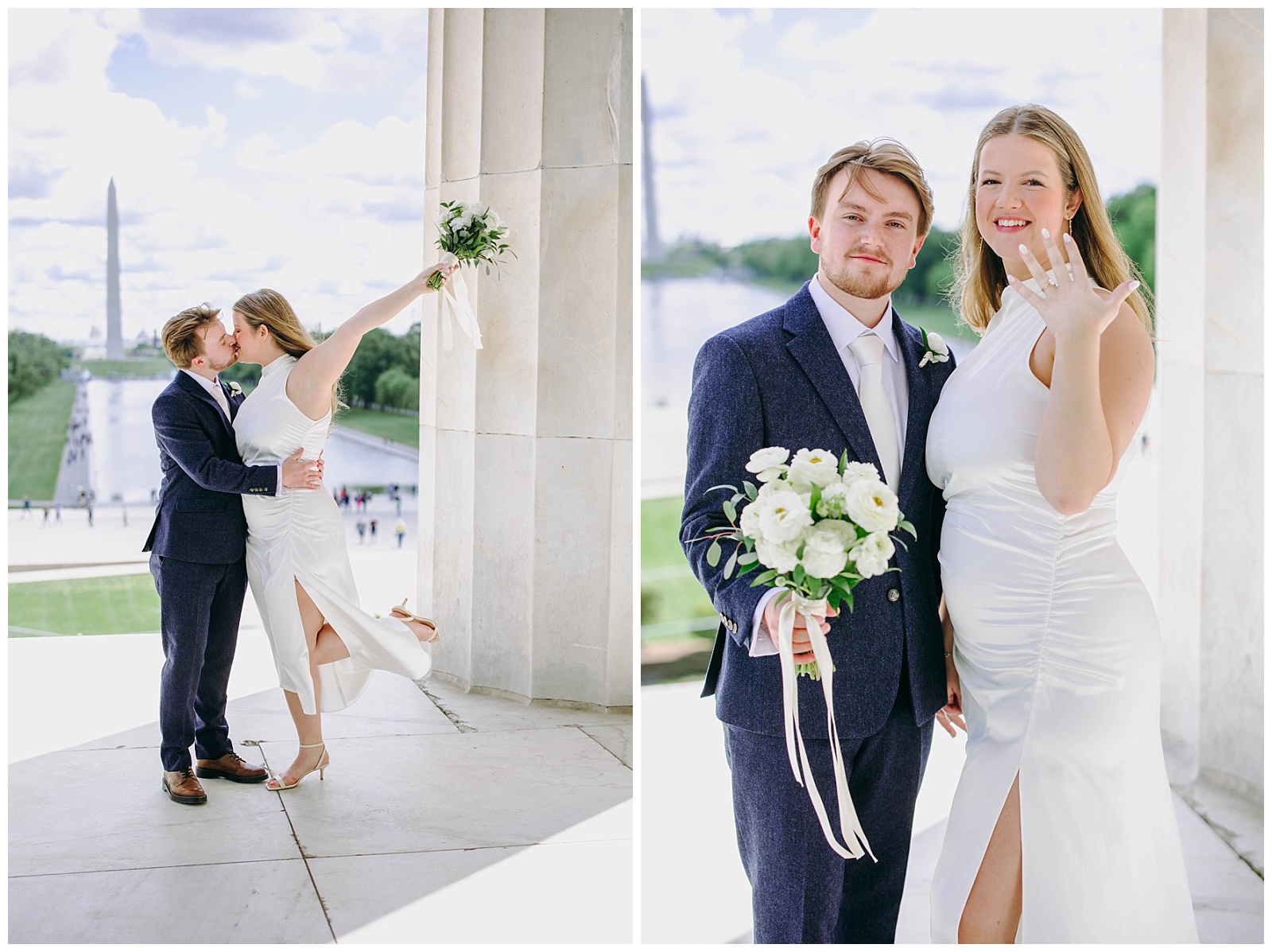 bride and groom showing their rings