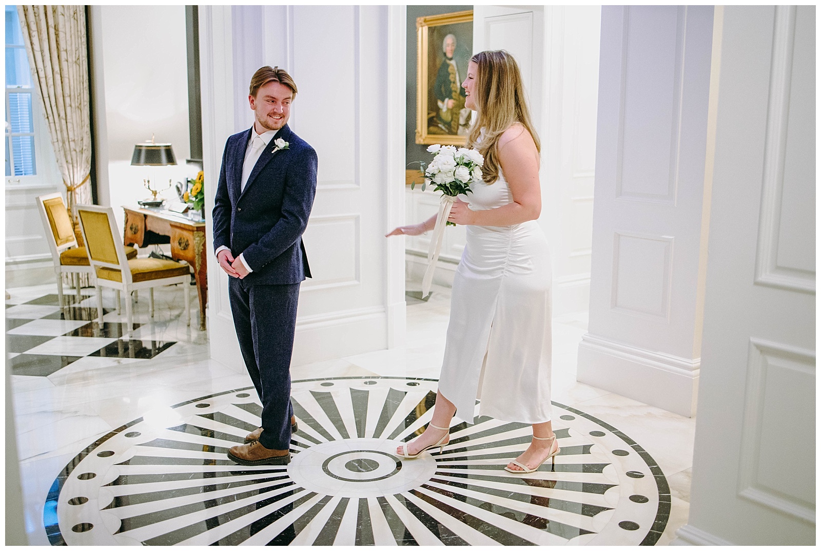 bride and grooms first look at washington dc elopement
