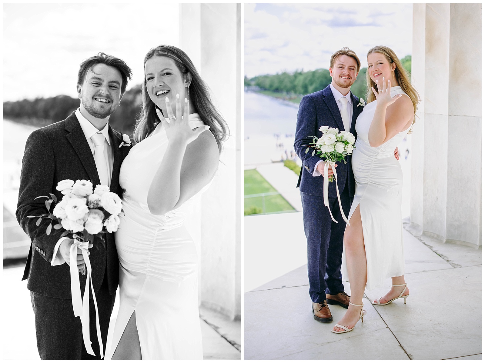 bride and groom showing their rings