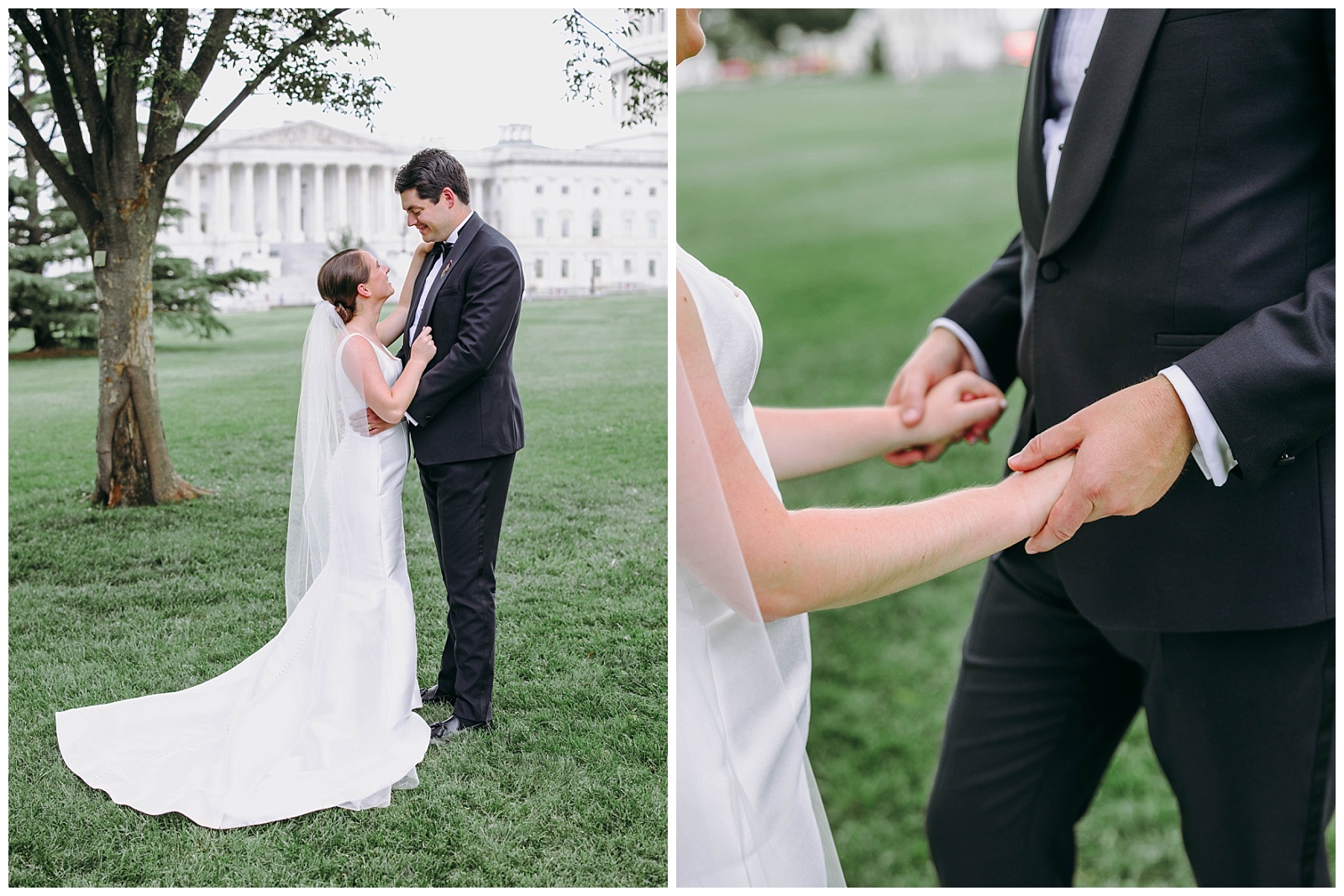 Bride and groom holding hands