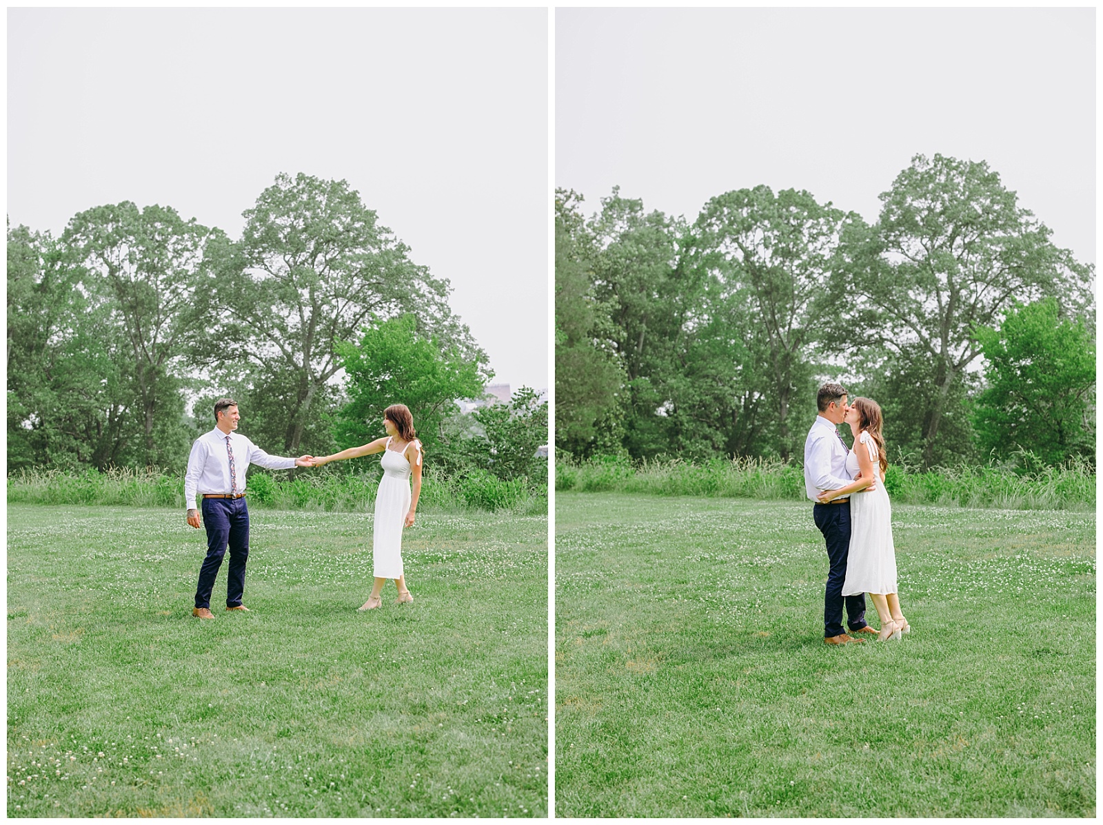 engaged couple in field