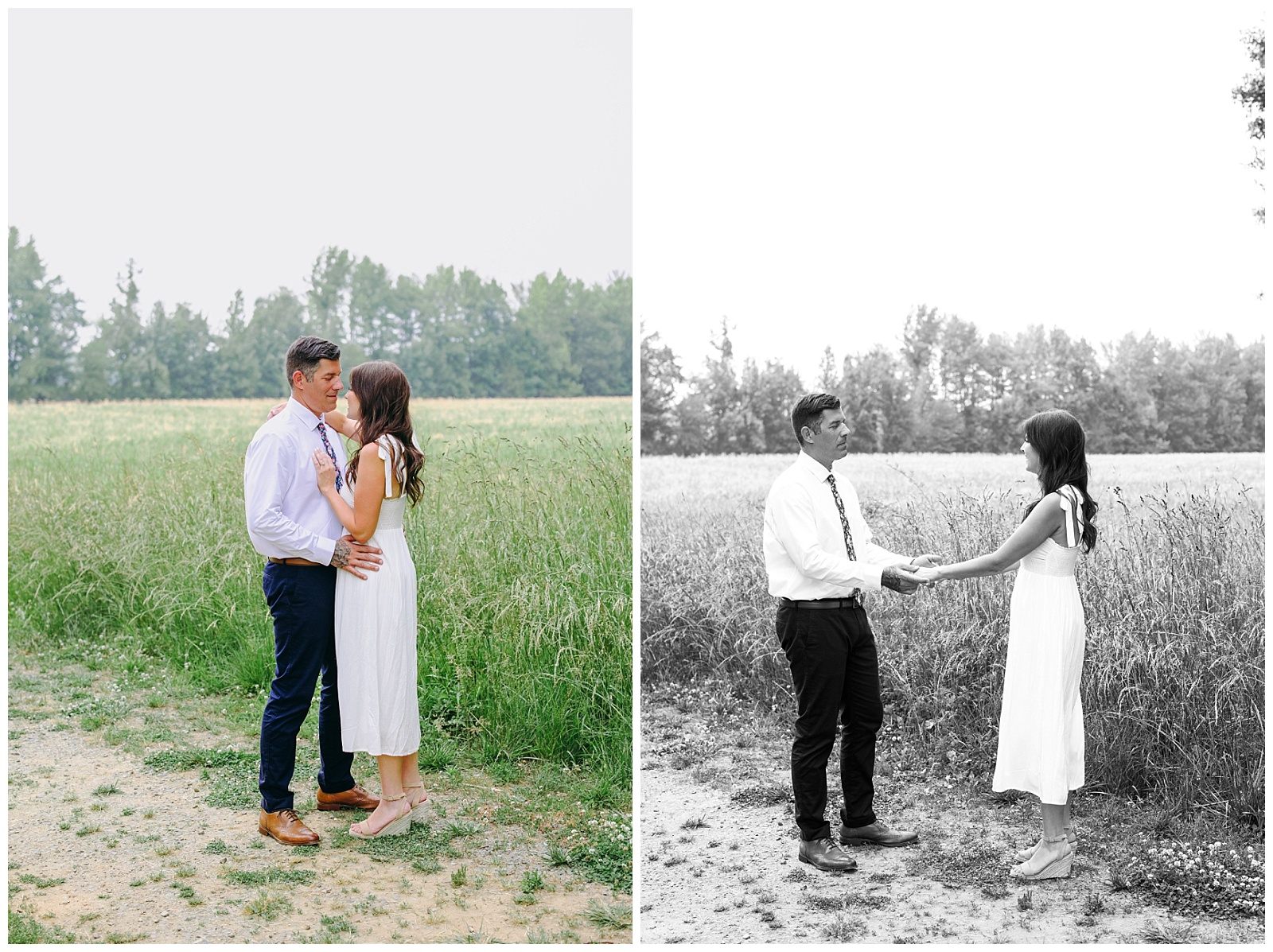 engaged couple in field