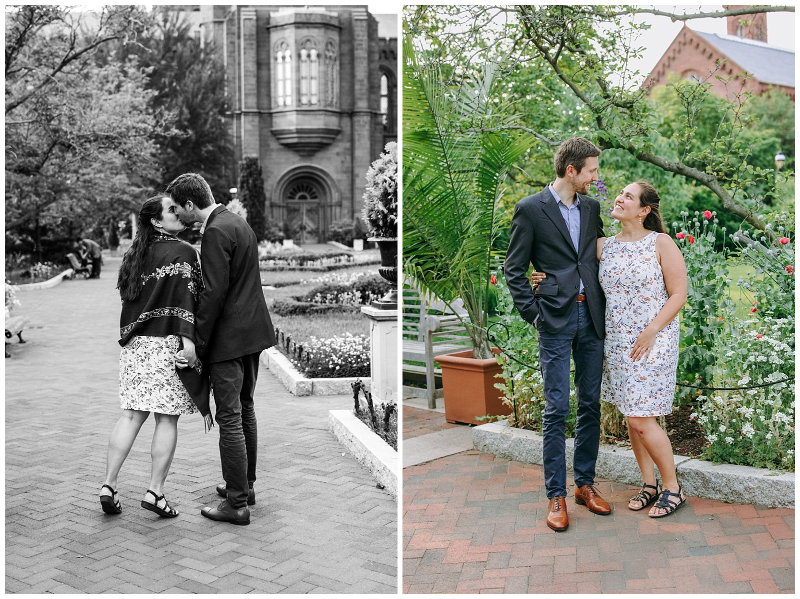 couple kissing at Enid A. Haupt Garden