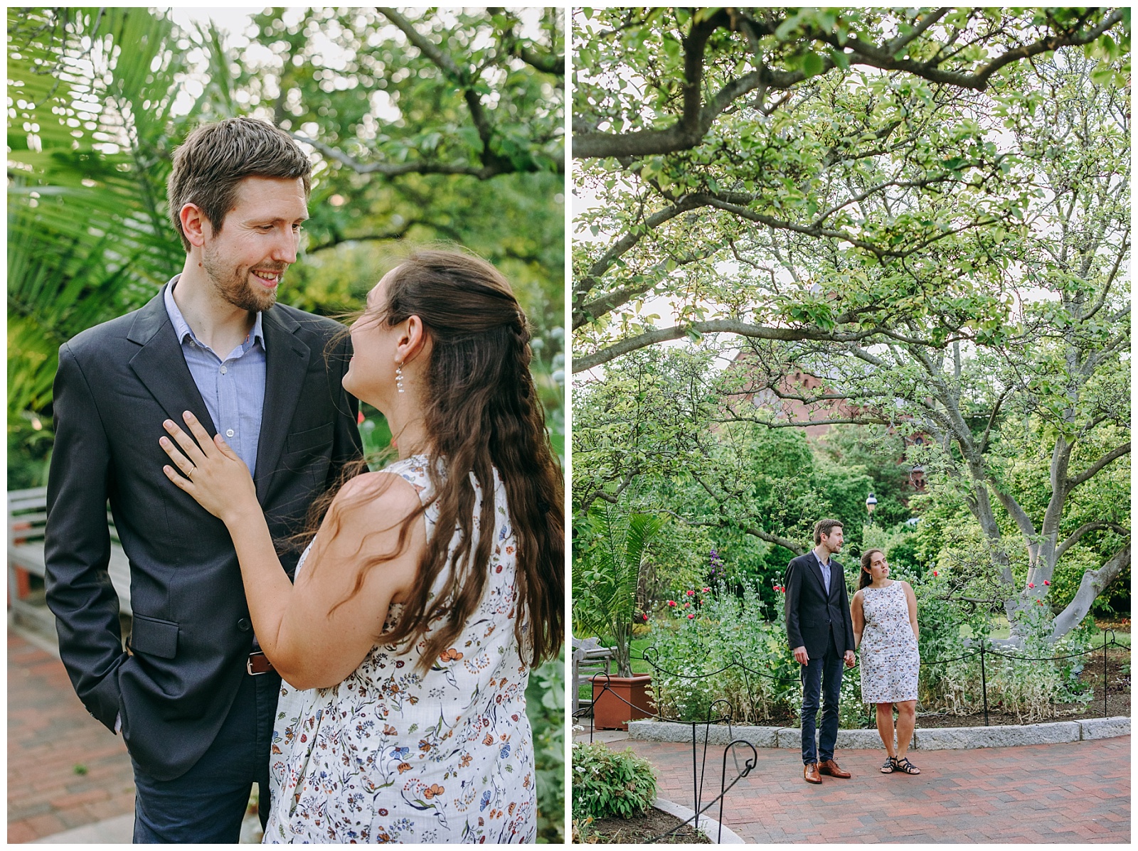 engaged couple at Enid A. Haupt Garden photo session