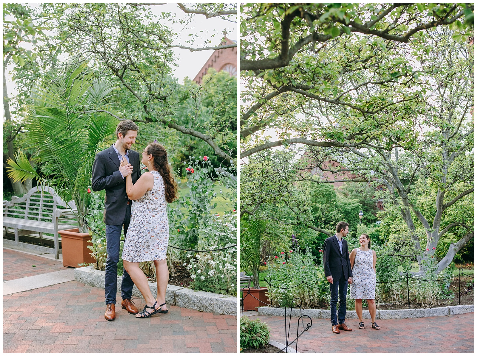 engaged couple at Enid A. Haupt Garden photo session