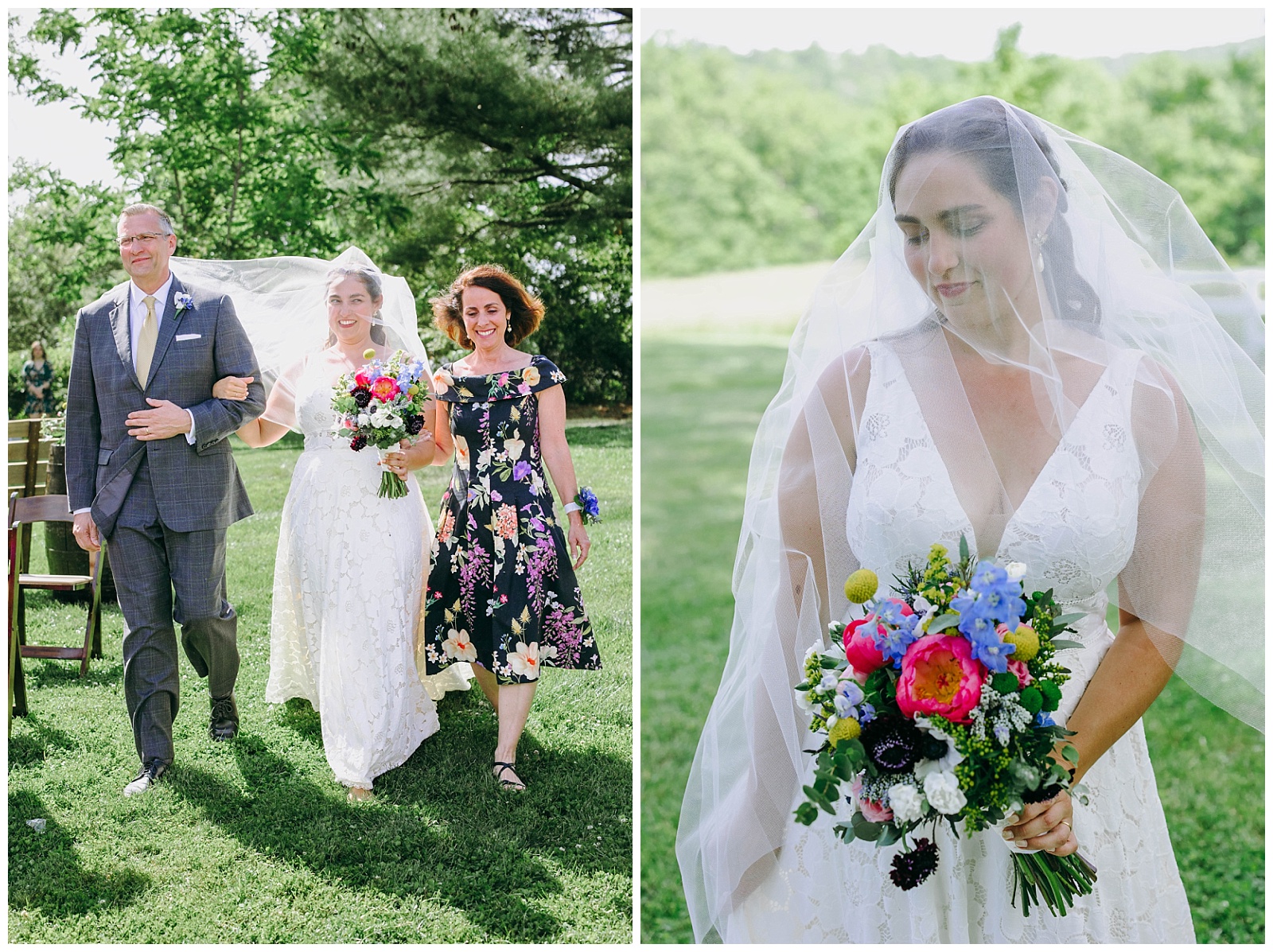 mom and dad walking bride down aisle